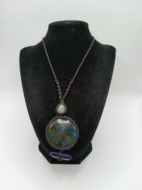 Macrame Necklace Labradorite Night Drops Spiritual Amulet
